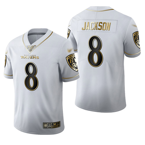 Baltimore Ravens #8 Lamar Jackson White Men's Stitched NFL Limited Golden Edition Jersey