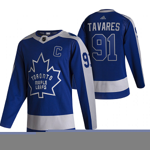 Toronto Maple Leafs #91 John Tavares Blue Men's Adidas 2020-21 Reverse Retro Alternate NHL Jersey