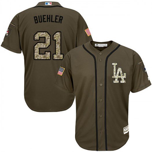 Men's Majestic Los Angeles Dodgers #21 Walker Buehler Replica Green Salute to Service MLB Jersey