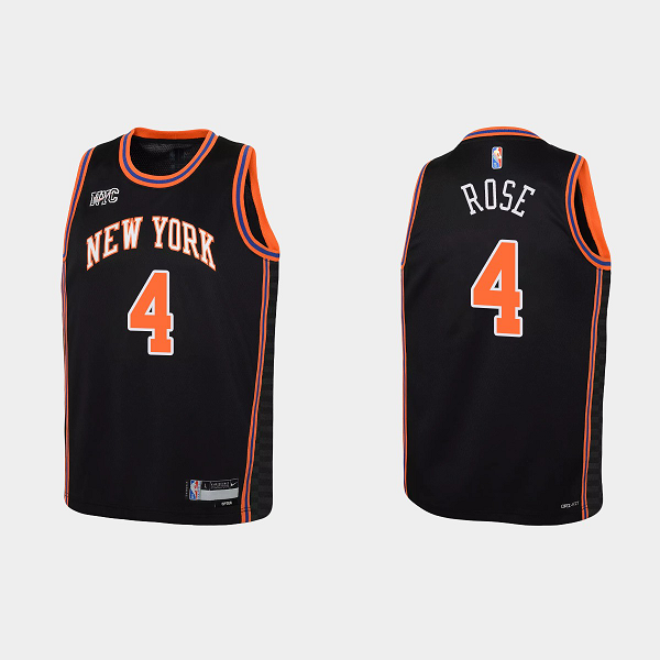 Youth New York Knicks #4 Derrick Rose 2021-22 75th Anniversary City Black NBA Jersey