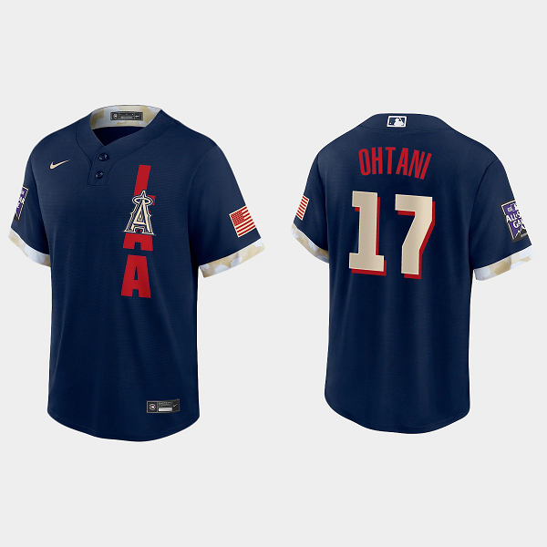 Men's Los Angeles Angels #17 Shohei Ohtani Navy 2021 MLB All-Star Game Jersey