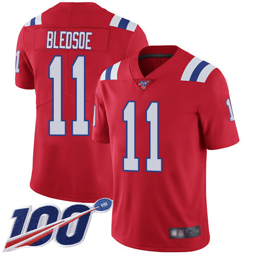 New England Patriots #11 Drew Bledsoe Red Alternate Men's Stitched NFL 100th Season Vapor Limited Jersey