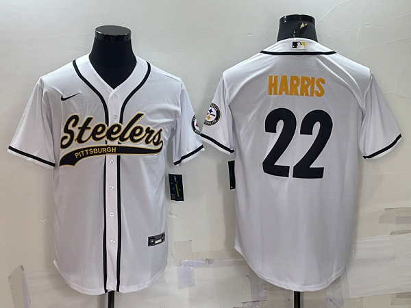 Men's Pittsburgh Steelers #22 Najee Harris White Stitched Baseball Cool Base Jersey