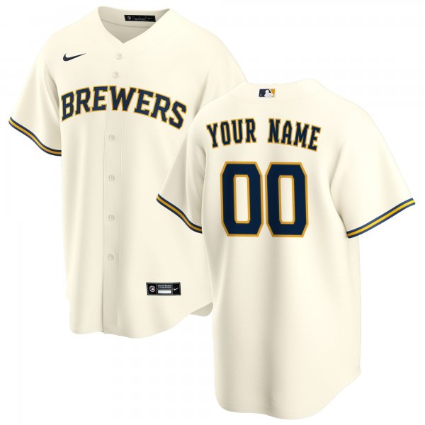 Youth Milwaukee Brewers Nike Cream Home Replica Custom Jersey