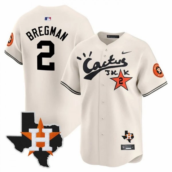 Men's Houston Astros #2 Alex Bregman Cactus Jack Stitched Limited Cool Base Cream Jersey