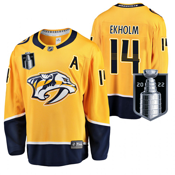 Men's Nashville Predators Mattias Ekholm 2022 Stanley Cup Playoffs #14 Gold Home Jersey