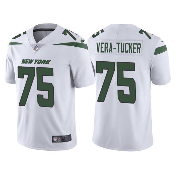 Men's New York Jets #75 Alijah Vera-Tucker White 2021 NFL Draft Vapor Limited Jersey