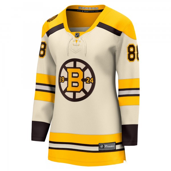 Women's Boston Bruins David Pastrnak Fanatics Cream 100th Anniversary Premier Breakaway Player Jersey