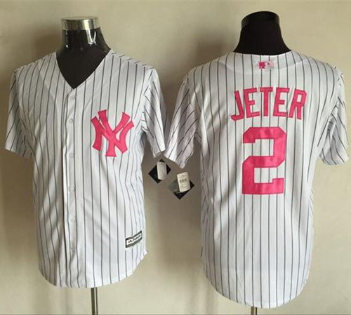 New York Yankees #2 Derek Jeter White Strip New Cool Base 2016 Mother's Day Stitched MLB Jersey