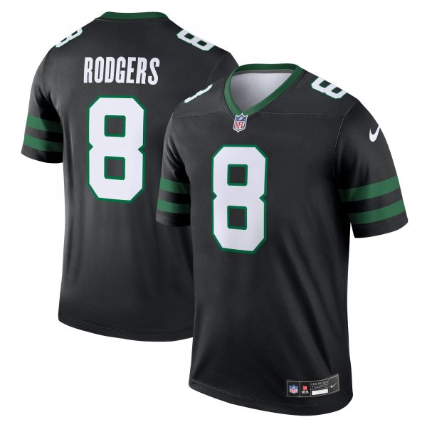 Men's New York Jets #8 Aaron Rodgers Nike Legacy Black Alternate Legend Jersey