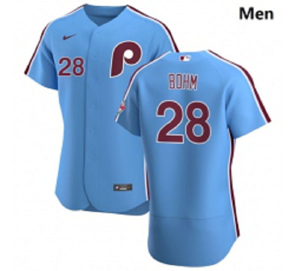 Philadelphia Phillies #28 Alec Bohm Men Nike Light Blue Alternate 2020 Player MLB Jersey