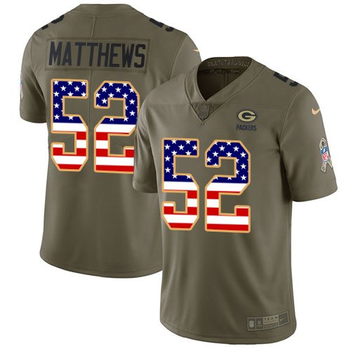 Nike Green Bay Packers #52 Clay Matthews Olive/USA Flag Men's Stitched NFL Limited 2017 Salute To Service Jersey