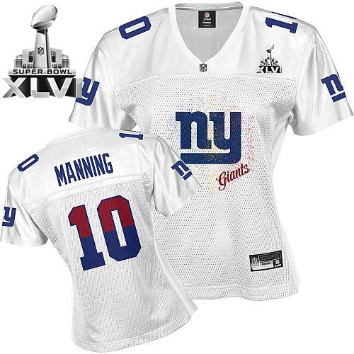 New York Giants #10 Eli Manning White 2011 Women's Fem Fan Super Bowl XLVI Stitched NFL Jersey