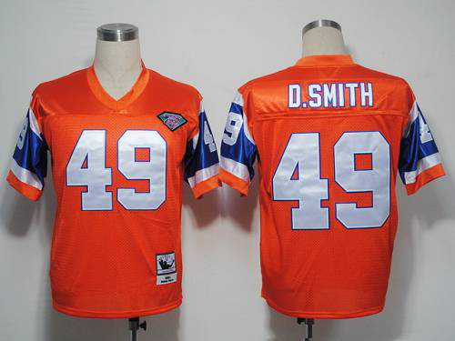 Mitchel and Ness Denver Broncos #49 Dennis Smith Orange With 75 Anniversary Patch Stitched Throwback NFL Jersey