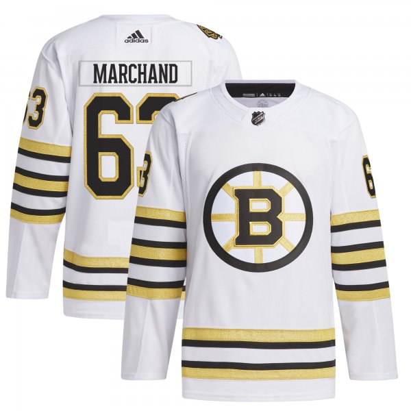 Men's Boston Bruins Brad Marchand adidas White  Primegreen 100th Anniversary Player Jersey