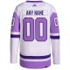 Men's San Jose Sharks adidas White/Purple Hockey Fights Cancer Primegreen Custom Jersey