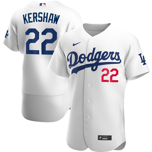 Men's Nike Los Angeles Dodgers #22 Clayton Kershaw White Home 2020 Player MLB Jersey