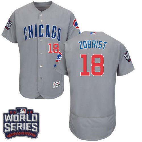 Chicago Cubs #18 Ben Zobrist Grey Flexbase Collection Road 2016 World Series Bound Stitched MLB Jersey