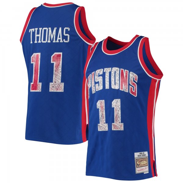 Men's Detroit Pistons Isiah Thomas Mitchell & Ness Blue 1988/89 Hardwood Classics NBA 75th Anniversary Diamond Swingman Jersey