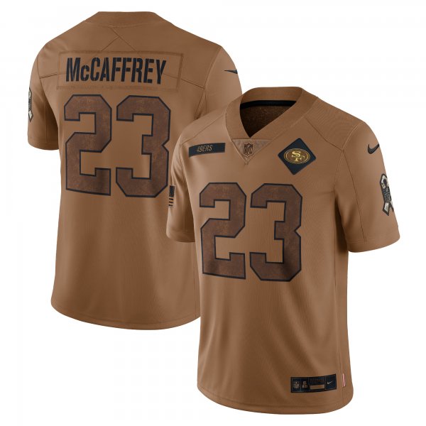 Men's San Francisco 49ers #23 Christian McCaffrey Nike Brown 2023 Salute To Service Limited Jersey