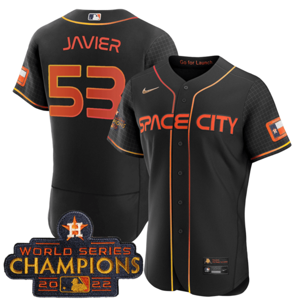 Men's Houston Astros #53 Cristian Javier 2023 Space City Champions Flex Base Black Jersey