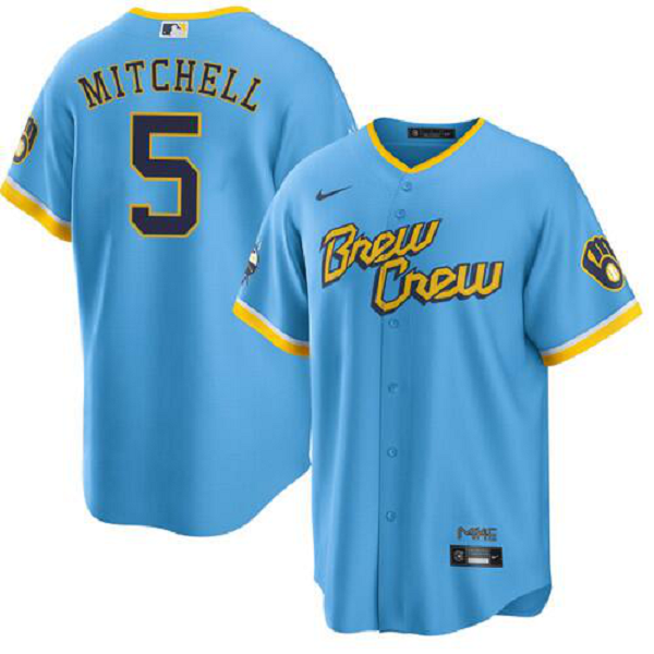 Men's Garrett Mitchell #5 Milwaukee Brewers City Connect MLB Jersey