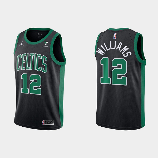 Men's Boston Celtics #12 Grant Williams Black 2021 Brand Jordan Swingman Stitched NBA Jersey With NEW Sponsor Logo