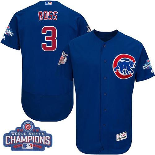 Chicago Cubs #3 David Ross Blue Flexbase Collection 2016 World Series Champions Stitched MLB Jersey