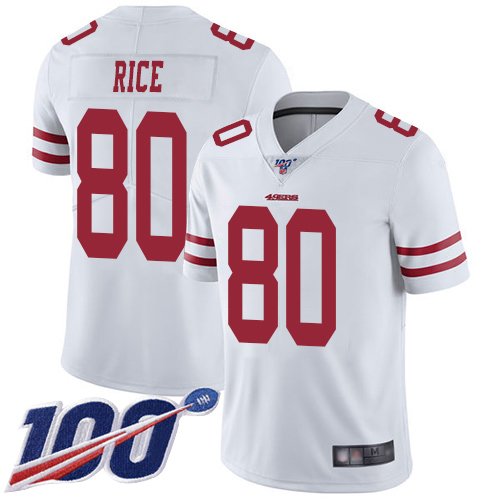 San Francisco 49ers #80 Jerry Rice White Youth Stitched NFL 100th Season Vapor Limited Jersey