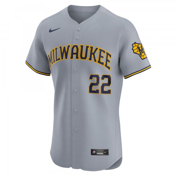 Men's Milwaukee Brewers Christian Yelich Nike Gray Road Elite Player Jersey