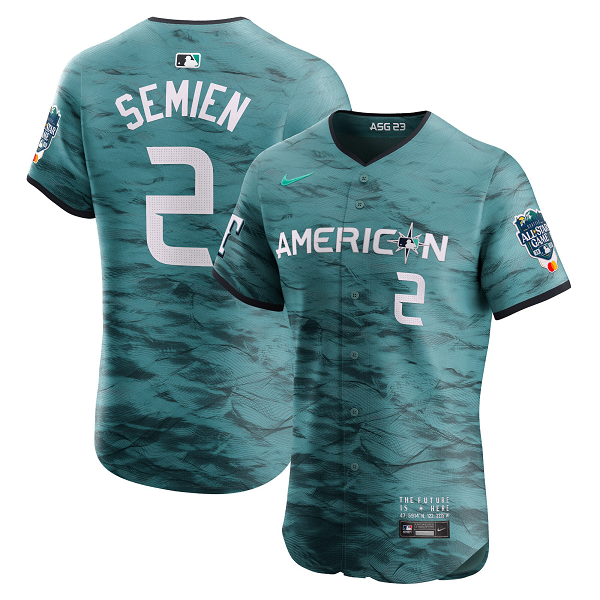 Men's American League #2 Marcus Semien Nike Teal 2023 MLB All-Star Game Flex Base Jersey