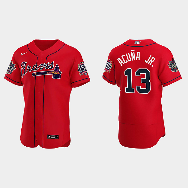 Men's Atlanta Braves #13 Ronald Acuna Jr. Red Alternate 2021 MLB All-Star Jersey