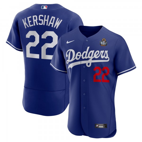 Men's #22 Los Angeles Dodgers Clayton Kershaw Nike Royal 2024 World Series Alternate Player Jersey