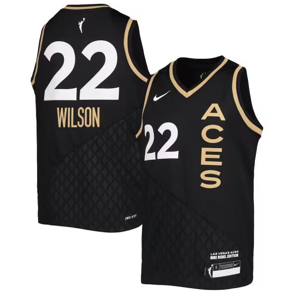 Men's Las Vegas Aces #22 A'ja Wilson Nike Black Player Rebel Edition Jersey