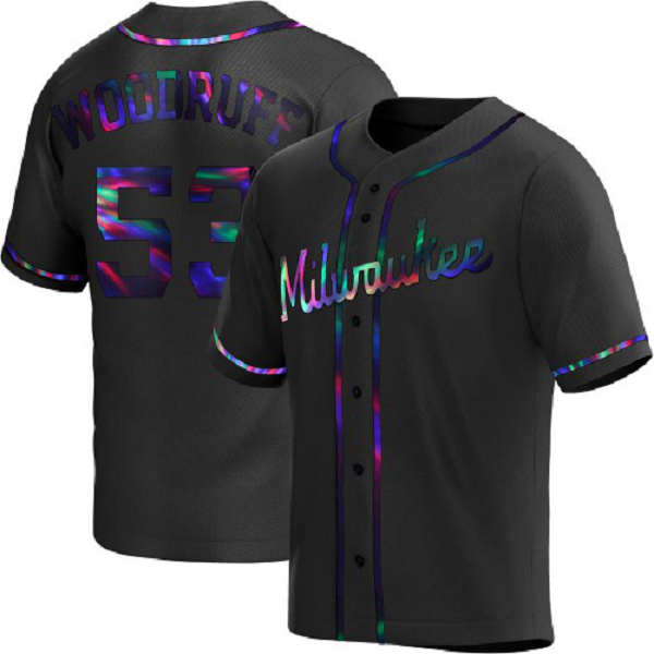 Men's Milwaukee Brewers #53 Brandon Woodruff MLB Black Holographic Cool Base Alternate Jersey