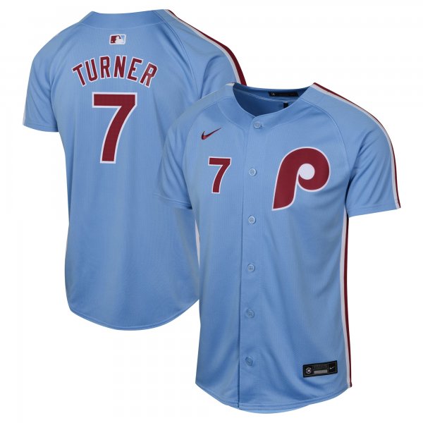 Youth Philadelphia Phillies Trea Turner Nike Light Blue Alternate Limited Player Jersey