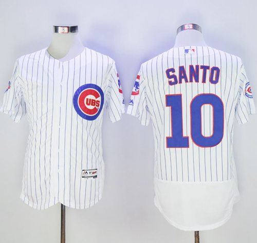 Chicago Cubs #10 Ron Santo White Flexbase Collection with 100 Years at Wrigley Field Commemorative Patch Stitched MLB Jersey