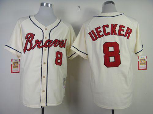 Mitchell And Ness Atlanta Braves #8 Bob Uecker Stitched Cream Throwback MLB Jersey