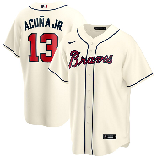 Men's Nike Atlanta Braves #13 Ronald Acuna Jr. Cream Alternate 2020 MLB Jersey