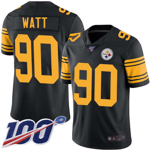 Pittsburgh Steelers #90 T. J. Watt Black Men's Stitched NFL Limited Rush 100th Season Jersey