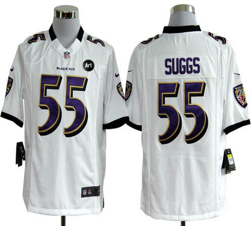 Nike Baltimore Ravens #55 Terrell Suggs White With Art Patch Men's Stitched NFL Game Jersey