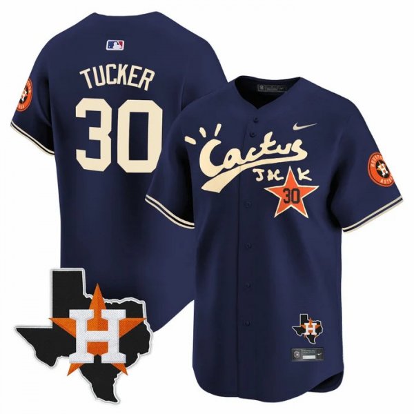 Men's Houston Astros #30 Kyle Tucker Cactus Jack Stitched Limited Cool Base Navy Jersey