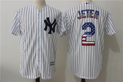 Mitchell and Ness New York Yankees #2 Derek Jeter White Flag MLB Jersey