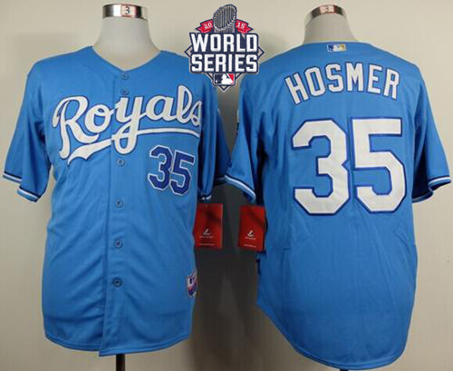 Kansas City Royals #35 Eric Hosmer Light Blue Alternate 1 Cool Base W/2015 World Series Patch Stitched MLB Jersey