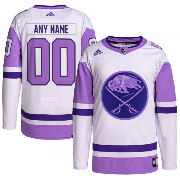 Men's Buffalo Sabres adidas White/Purple Hockey Fights Cancer Primegreen Custom Jersey