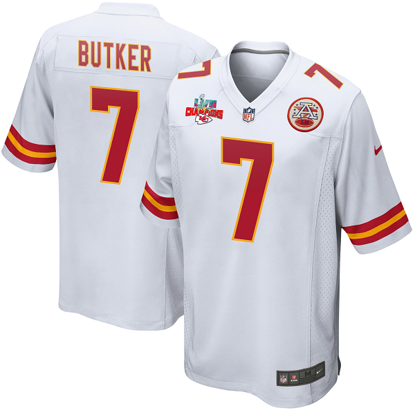 Harrison Butker #7 Kansas City Chiefs Super Bowl LVII Champions 3 Stars Men's Game White NFL Jersey