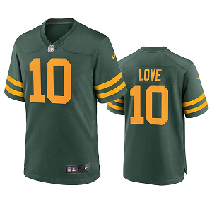 Men's Green Bay Packers #10 Jordan Love Green Alternate Game Jersey