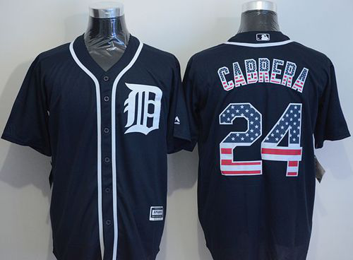 Detroit Tigers #24 Miguel Cabrera Navy Blue USA Flag Fashion Stitched MLB Jersey