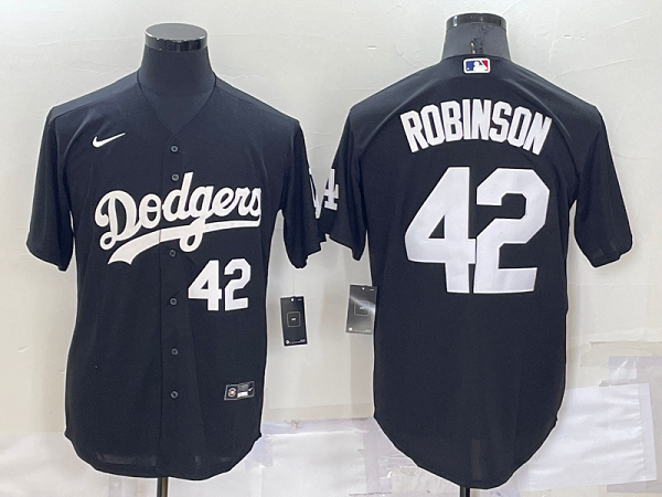 Men's Nike Los Angeles Dodgers #42 Jackie Robinson Black Stitched Cool Base MLB Jersey