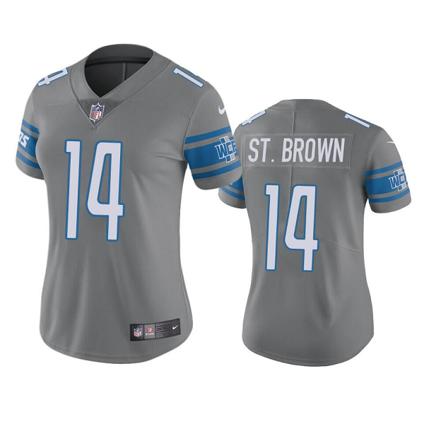 Women's Detroit Lions #14 Amon-Ra St. Brown Steel Color Rush Limited NFL Jersey